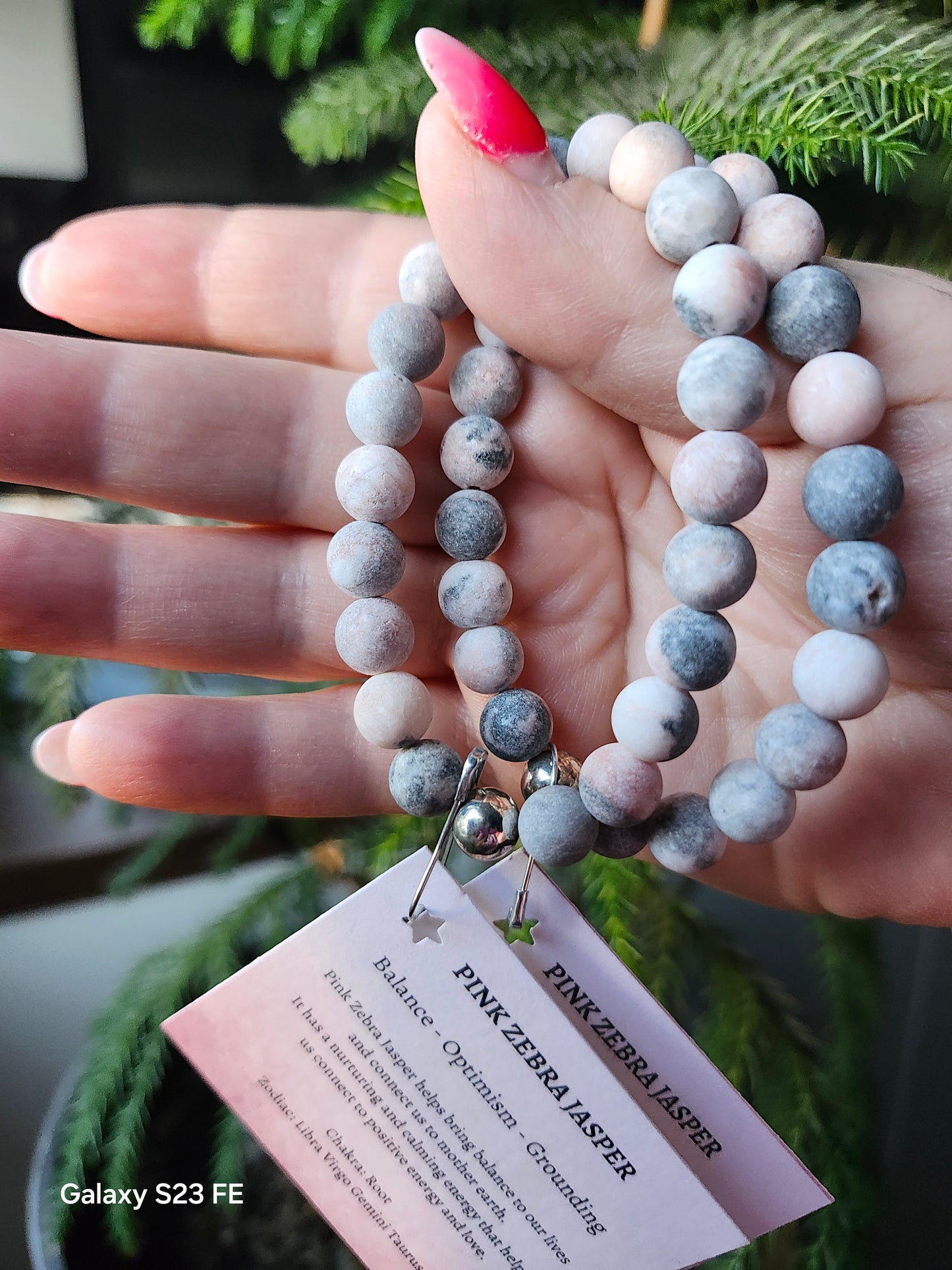 Matte Pink Zebra Jasper Bracelet