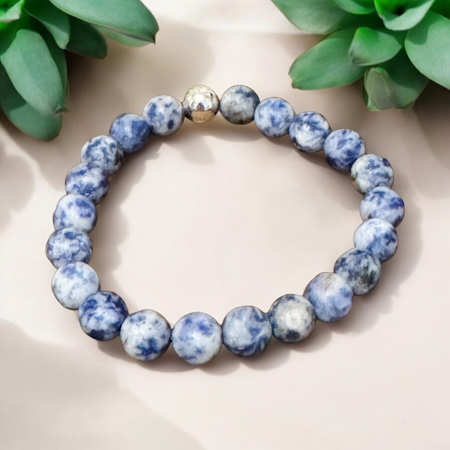 8mm Matte Blue Spot Jasper Bracelet