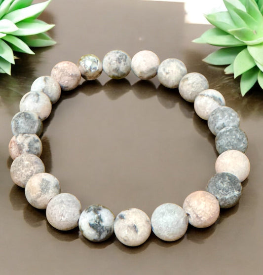 8mm Matte Pink Zebra Jasper Bracelet