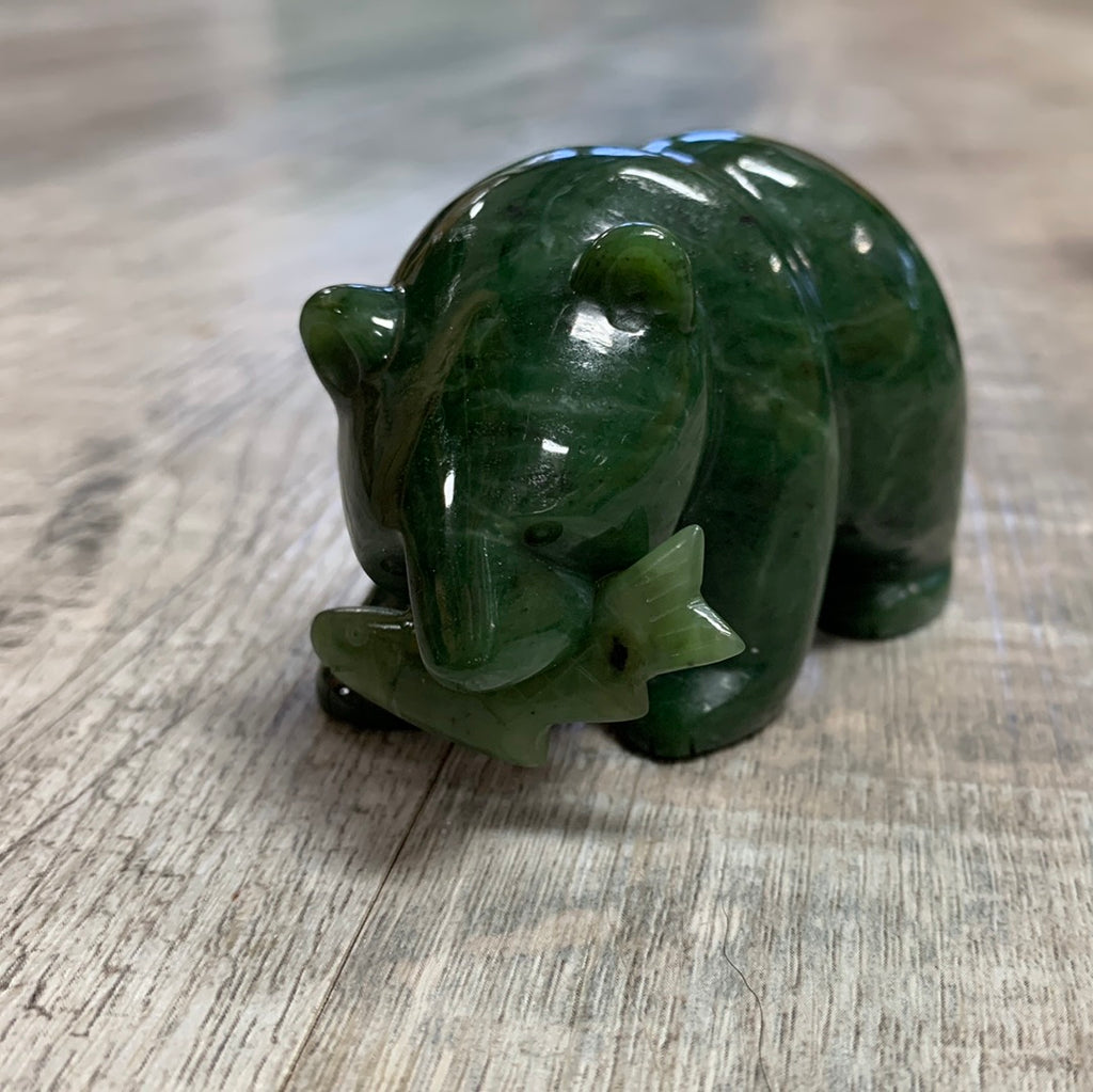 Pre-order B.C. Nephrite Jade Bears with Salmon