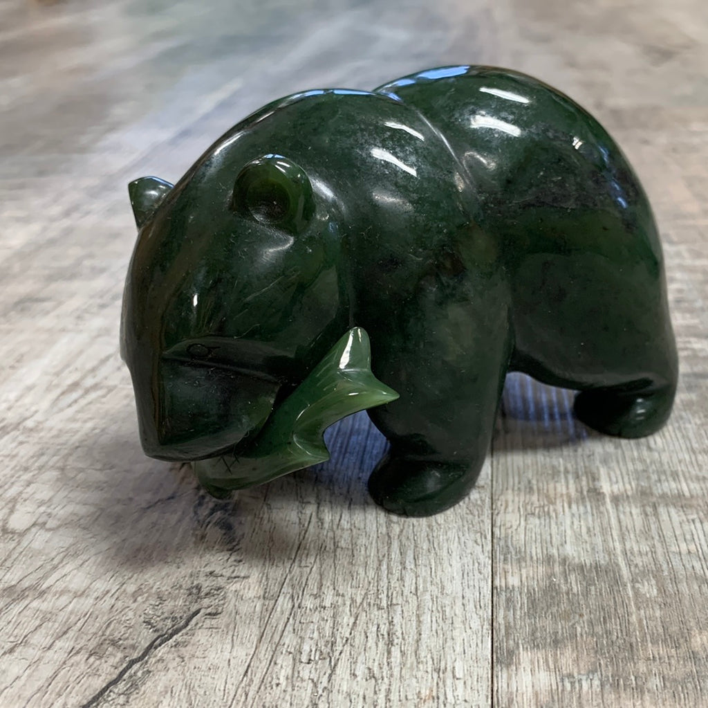Pre-order B.C. Nephrite Jade Bears with Salmon