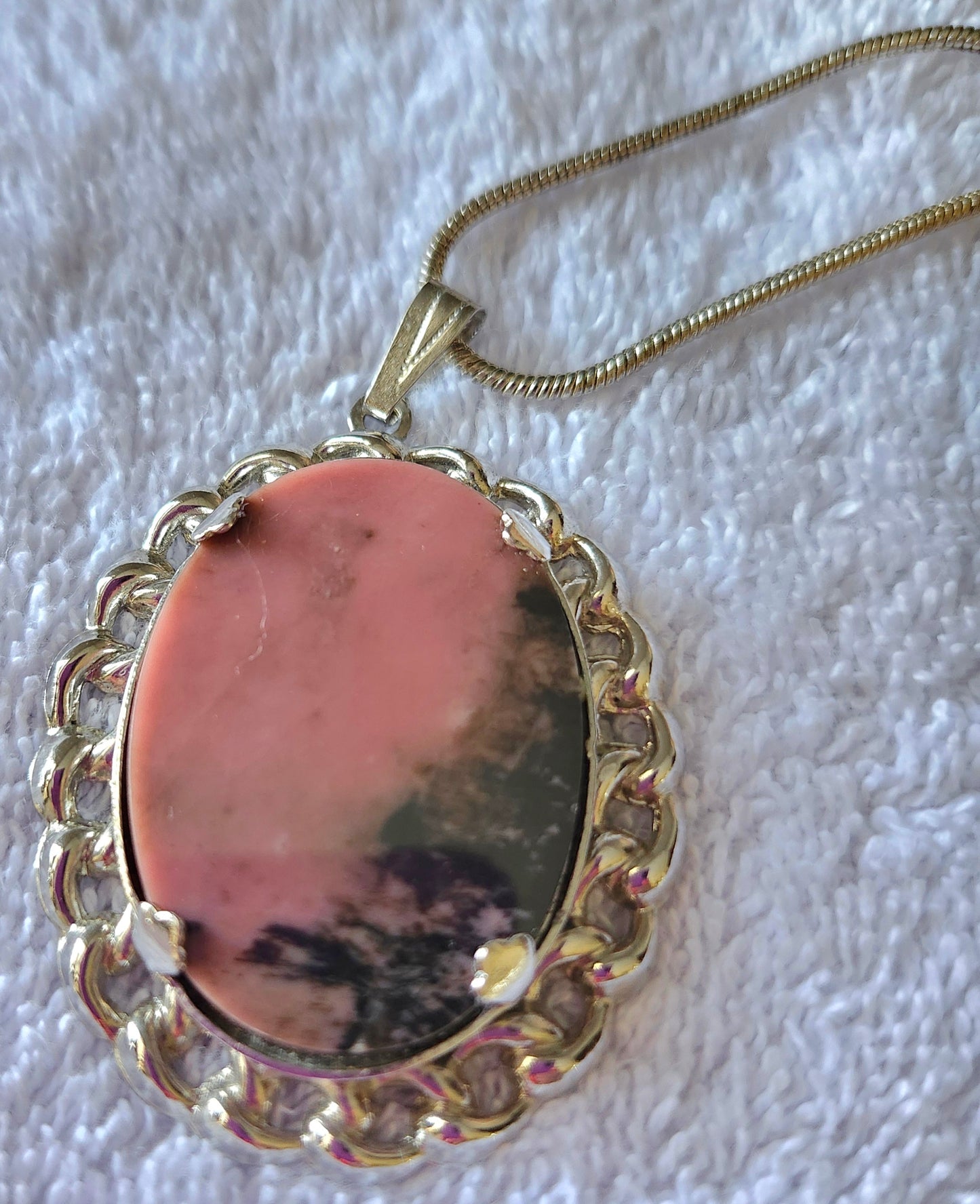 Rhodonite Sterling Silver Pendant & Chain